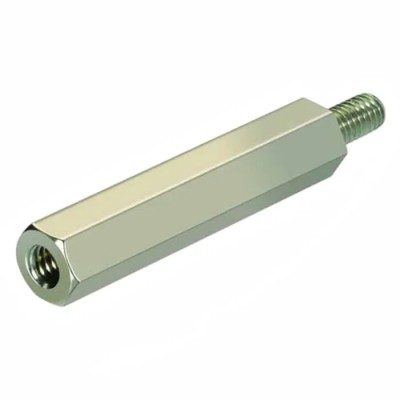 HARWIN M4 x 0.7 Threaded Standoff, 16 mm Body Length, 8 mm Stud, Brass, Nickel Finish R40-3001602