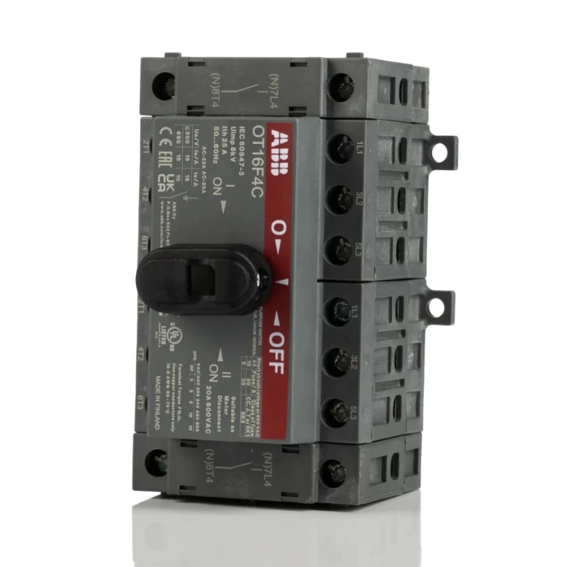 ABB 4-Pole DIN Rail Non-Fused Isolator Switch, 16A, 7.5 kW, 690V AC, IP20 OT16F4C 1SCA104831R1001