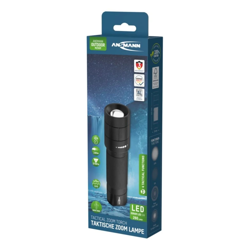 Ansmann LED Torch Black 260 lm, 123 mm 1600-0171-520