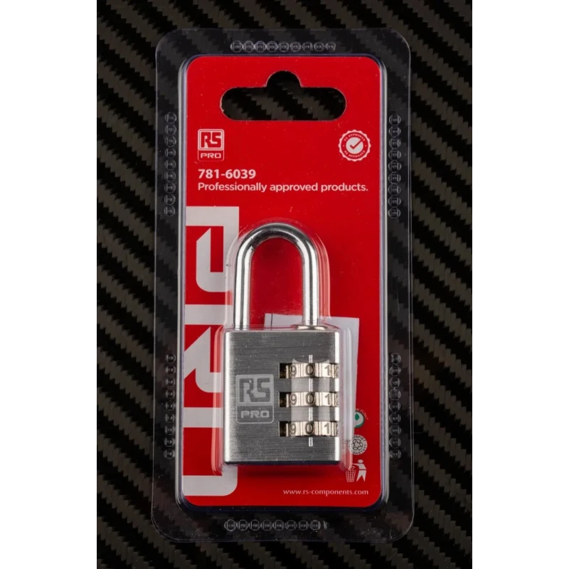 RS PRO Aluminium Combination Padlock 5 mm Shackle Diameter, 26 mm Shackle Length, 3 mm Body 781-6039