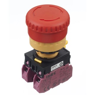 Idec Twist Release Emergency Stop Push Button Panel Mount 22mm Cutout 2 NC Contacts Red IP65 YW1B-V4E02R