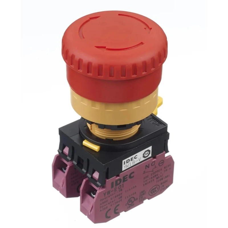 Idec Twist Release Emergency Stop Push Button Panel Mount 22mm Cutout 2 NC Contacts Red IP65 YW1B-V4E02R