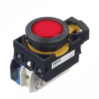 Idec CW Series Illuminated Push Button Switch, Momentary, Panel Mount, 22 mm Cutout, SPST Contact, Red LED CW1L-M1E10QM4R