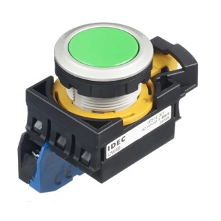 Idec CW Series Illuminated Maintained Panel Push Button Switch 22 mm Cutout SPST Green LED IP65 CW4B-A1E10G