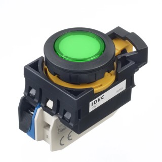 Idec CW Series Illuminated Momentary Push Button Switch, Panel Mount, 22 mm Cutout, SPST Contact, Green LED CW1L-M1E10QM4G