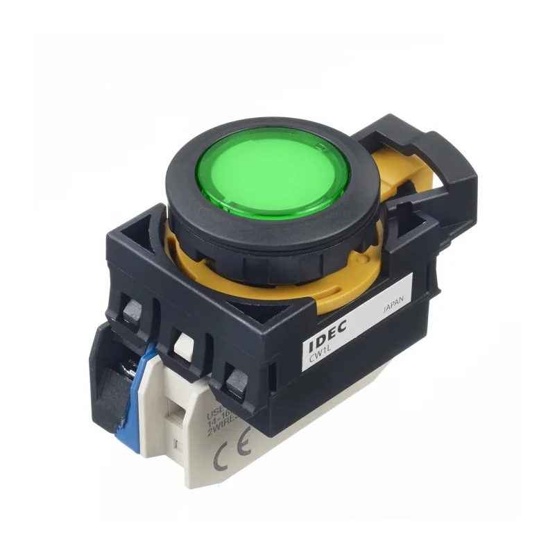 Idec CW Series Illuminated Momentary Push Button Switch, Panel Mount, 22 mm Cutout, SPST Contact, Green LED CW1L-M1E10QM4G