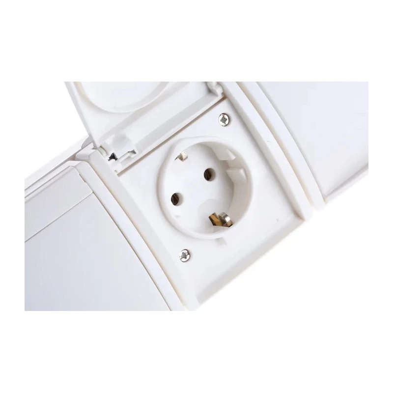 Busch Jaeger - ABB 16A White 3 Gang Outdoor Plug Socket Surface Mount Type F 2300/3 EW-54