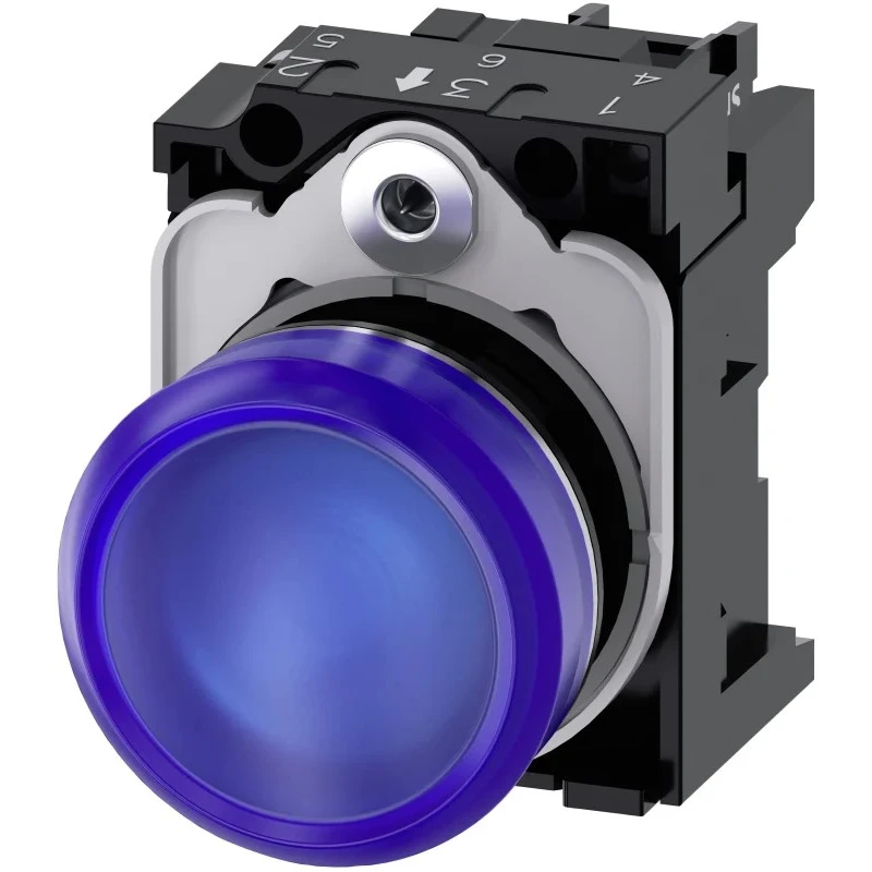 Siemens Panel Mount Blue LED Indicator Light, Round, 22 mm Cutout, 24 V AC/DC, Metal Body 3SU1152-6AA50-1AA0
