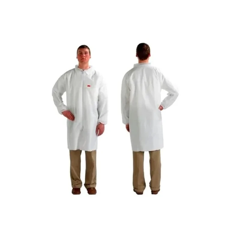 3M White Unisex Visitor Coat Polypropylene Material Size Large with Zipper Closure 4400WL
