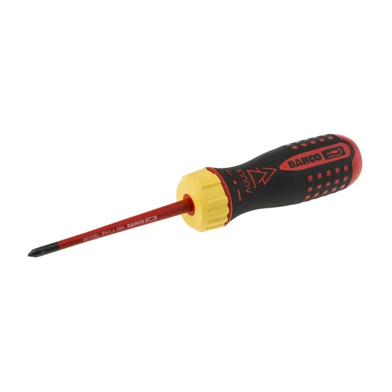 Bahco Interchangeable Insulated Screwdriver Set 7-Piece PH1 PH2 Slotted 0.4x2.5 mm to 1x5.5 mm 48-Tooth Ratchet Handle 808061