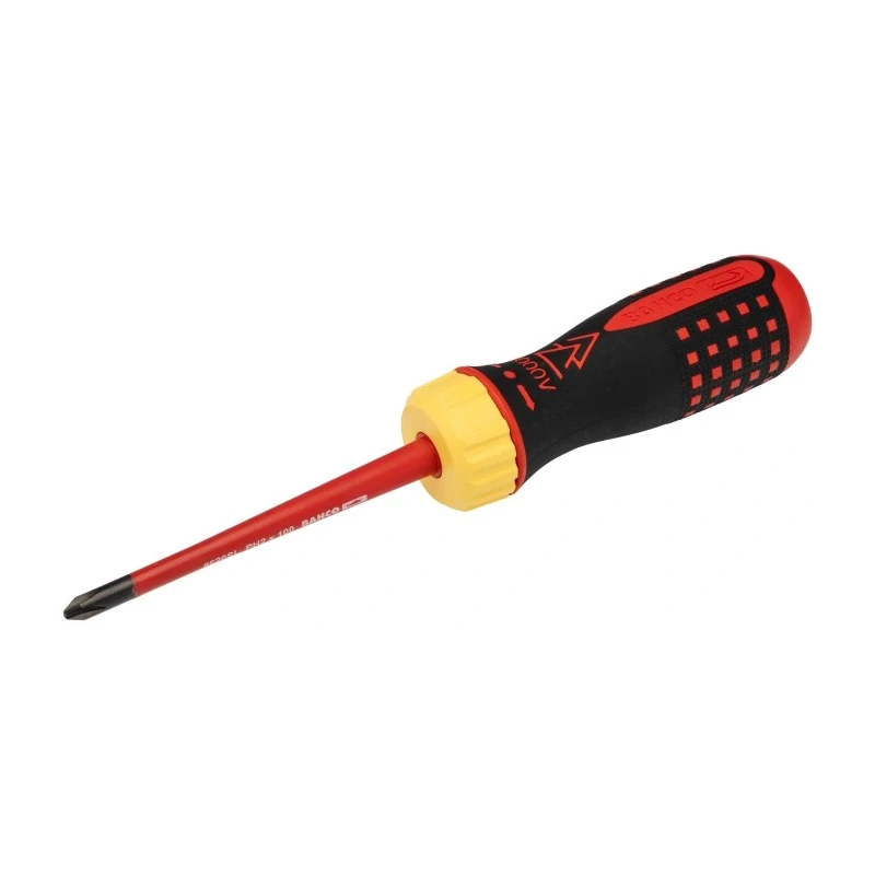 Bahco Interchangeable Insulated Screwdriver Set 7-Piece PH1 PH2 Slotted 0.4x2.5 mm to 1x5.5 mm 48-Tooth Ratchet Handle 808061