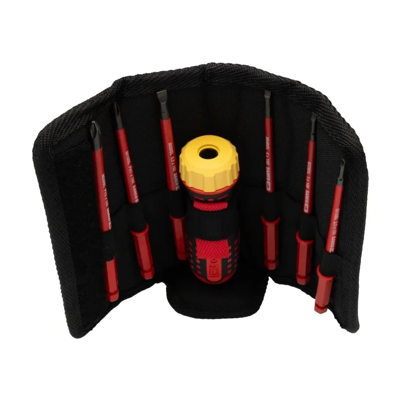 Bahco Interchangeable Insulated Screwdriver Set 7-Piece PH1 PH2 Slotted 0.4x2.5 mm to 1x5.5 mm 48-Tooth Ratchet Handle 808061