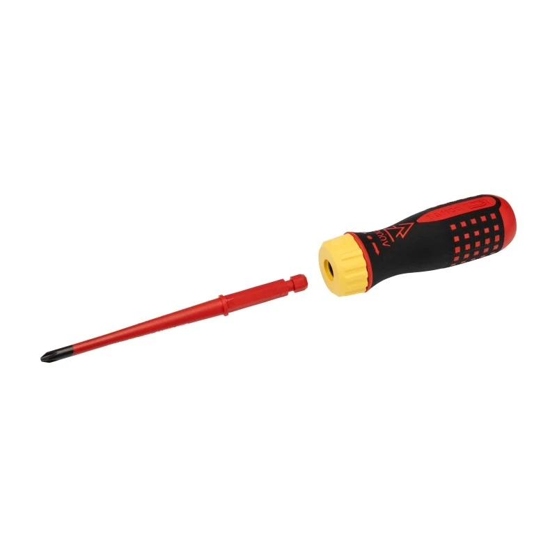 Bahco Interchangeable Insulated Screwdriver Set 7-Piece PH1 PH2 Slotted 0.4x2.5 mm to 1x5.5 mm 48-Tooth Ratchet Handle 808061