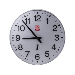 RS PRO White Radio Controlled Analogue Wall Clock 420 mm Diameter Plastic Case Silent Operation 811-1833
