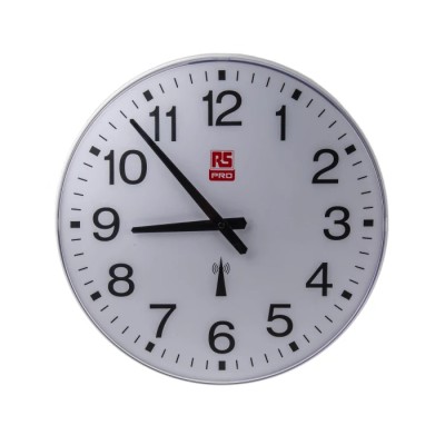 RS PRO White Radio Controlled Analogue Wall Clock 420 mm Diameter Plastic Case Silent Operation 811-1833