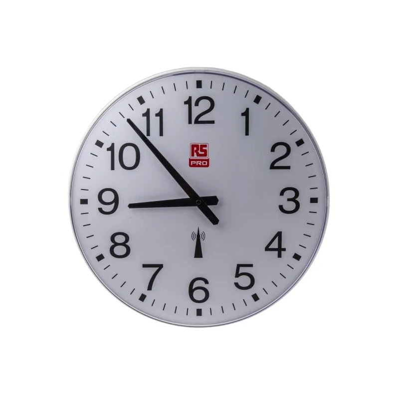 RS PRO White Radio Controlled Analogue Wall Clock 420 mm Diameter Plastic Case Silent Operation 811-1833