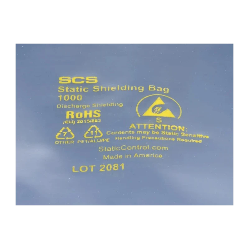 SCS Anti-Static Bag 203mm(W) x 254mm(L) Dissipative Static Shielding Material 0.071mm Thickness 100810