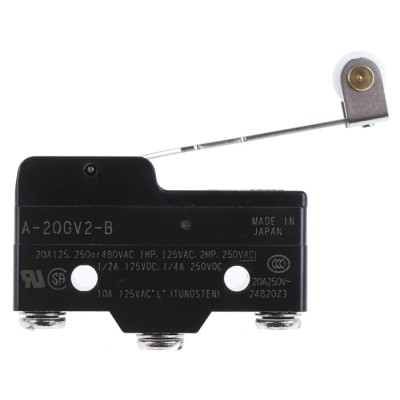 Omron A Series Hinge Roller Lever Limit Switch, SPDT, 20A, 500V AC, IP00, Panel Mount A-20GV2-B
