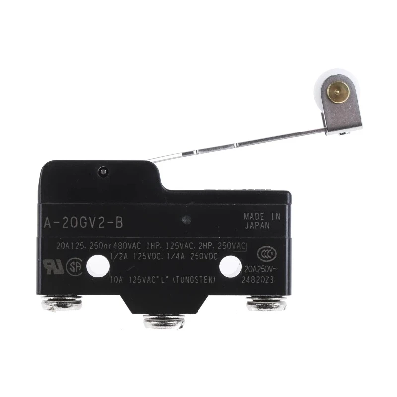 Omron A Series Hinge Roller Lever Limit Switch, SPDT, 20A, 500V AC, IP00, Panel Mount A-20GV2-B