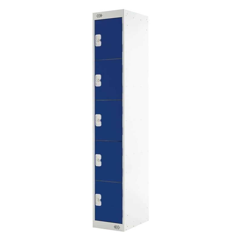 RS PRO 5 Door Steel Blue Storage Locker 1800mm Height x 300mm Width x 450mm Depth 833-2932
