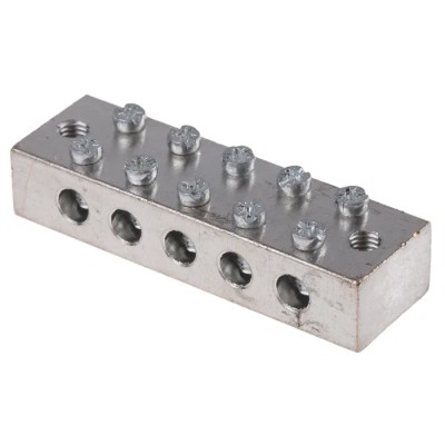 RS PRO 5-Way CE BS EN 60998 Earth Block, 16AWG Wire, Screw Termination, Brass Housing 867-1004
