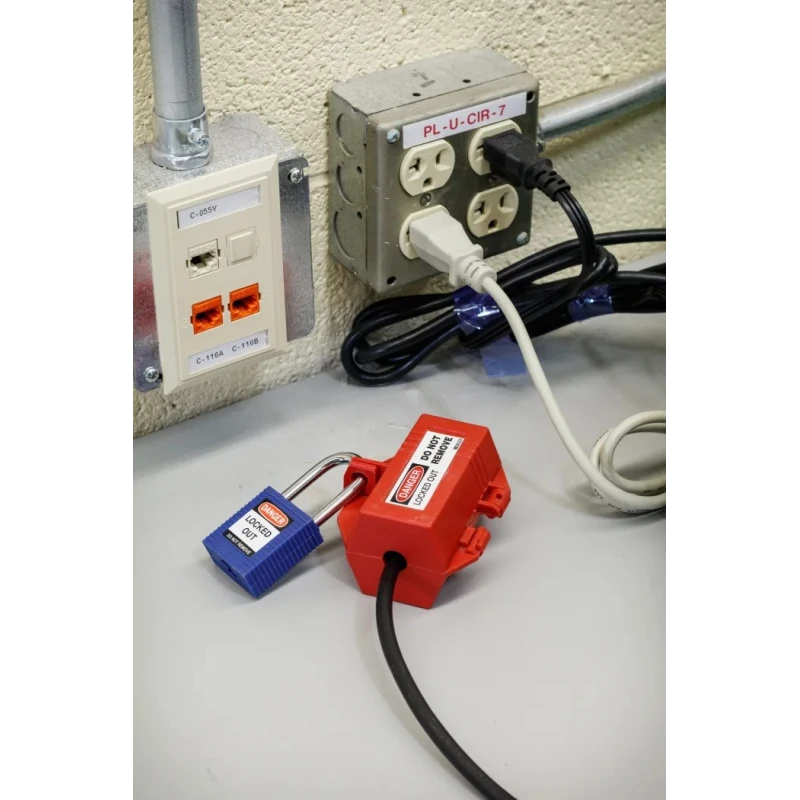 Brady Red 2-Lock Electrical Plug Lockout Polypropylene Material 9.14mm Shackle PLUG LOCKOUT 110 VOLT W/ DANGER LABELS