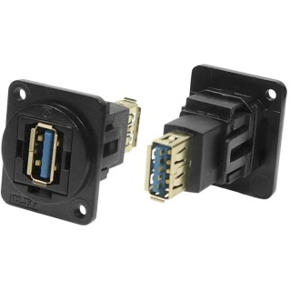 RS PRO USB Connector Straight Panel Mount Female/Female 2 Port USB Type A to A USB 3.0 175-0149