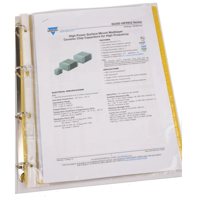 Vishay Surface Ceramic Capacitor Kit 15 Pieces, 10pF to 82pF, 250V to 1500V VJ1111QUARF2KIT