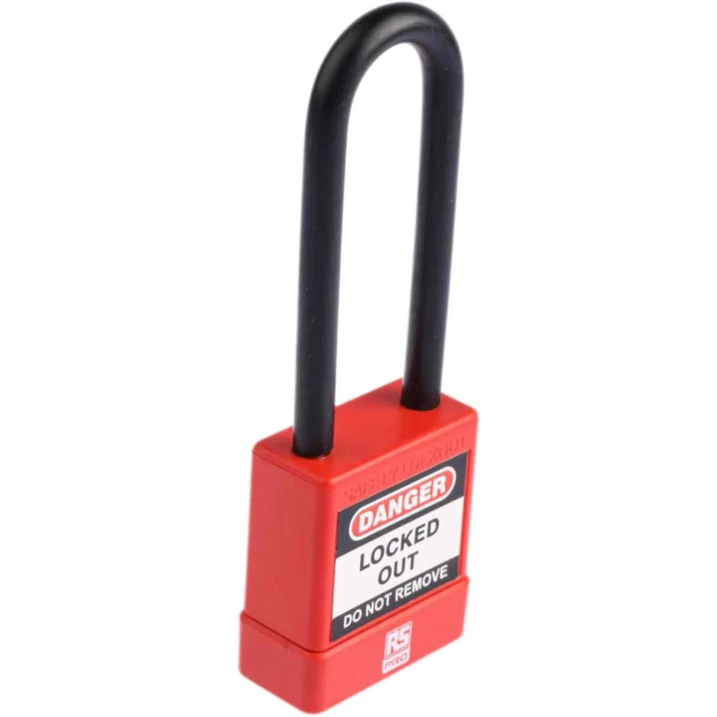RS PRO Red Safety Lockout Padlock with ABS, Steel, Polyvinyl Chloride Materials, 6 mm Shackle Diameter 175-1183