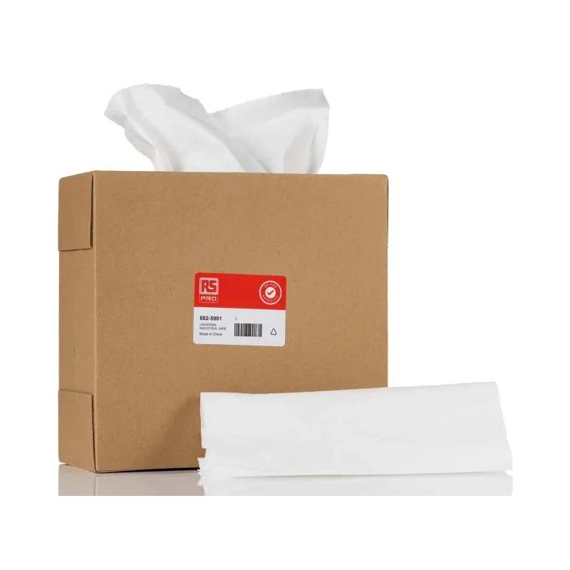 RS PRO Universal Wipes White Polypropylene Cloths for Industrial Cleaning, Dry/Wet Use, Box of 120 Per Pack, 425 x 882-5901