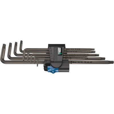 Wera 9-Piece Torx Key Set L Shape Long Arm Zinc Phosphated Black Laser Finish 05024450001