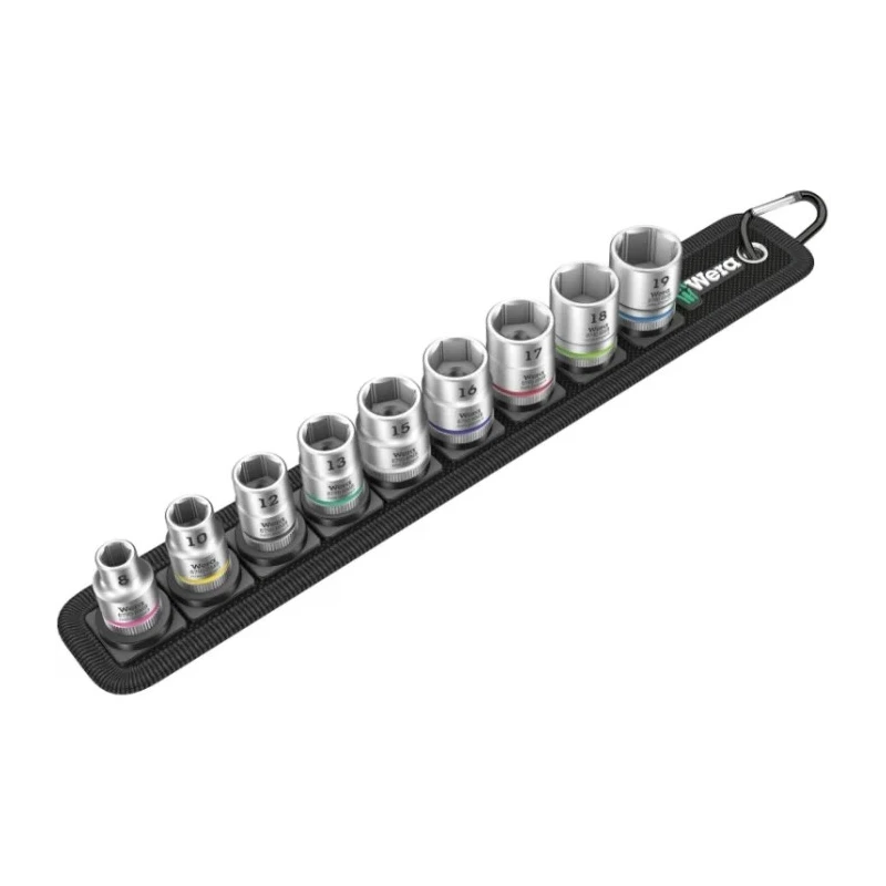 Wera 9-Piece 3/8 in Bit Socket Set with Twist to Unlock Mechanism, Colour Coded Sockets 05003973001