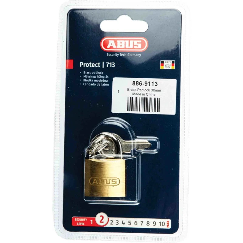 ABUS Keyed Brass Padlock Weatherproof, 6 mm Shackle Diameter, 30 mm Shackle Length, 29 mm Body Width 713/30 B/DFIPT