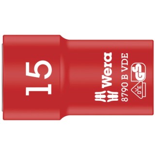 Wera Insulated 3/8 in Drive 15 mm 6 Point Hex Socket VDE 1000V Approved 46mm Overall Length 05003667001