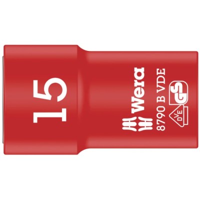 Wera Insulated 3/8 in Drive 15 mm 6 Point Hex Socket VDE 1000V Approved 46mm Overall Length 05003667001