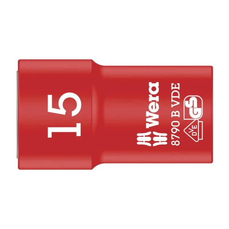 Wera Insulated 3/8 in Drive 15 mm 6 Point Hex Socket VDE 1000V Approved 46mm Overall Length 05003667001