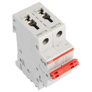 ABB 2-Pole DIN Rail Isolator Switch SD202/32, IP20 IP40 Rated, 32A Current, 125V DC 440V AC, Screw 2CDD282101R0032 SD202/32
