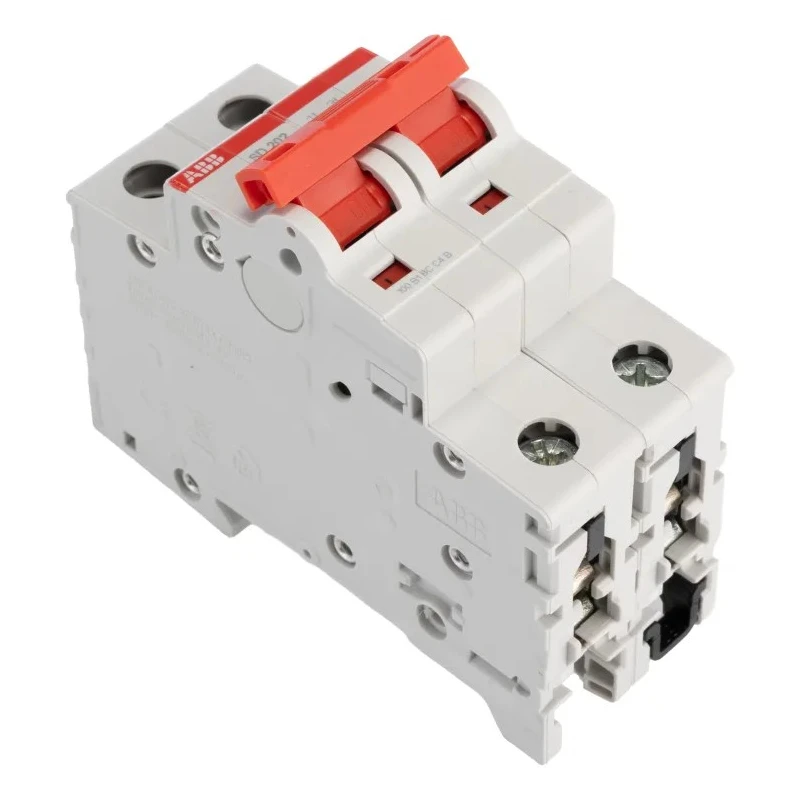 ABB 2-Pole DIN Rail Isolator Switch SD202/32, IP20 IP40 Rated, 32A Current, 125V DC 440V AC, Screw 2CDD282101R0032 SD202/32