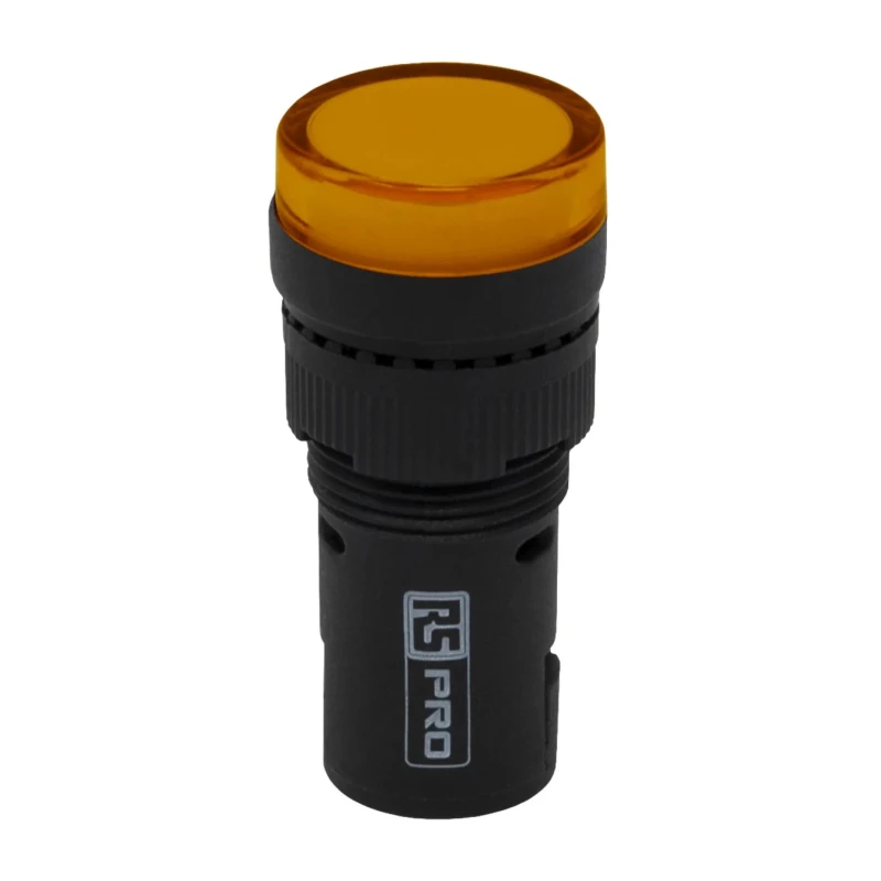 RS PRO Panel Mount Yellow LED Pilot Light 16 mm Cutout 230V ac IP40 Round 909-2480