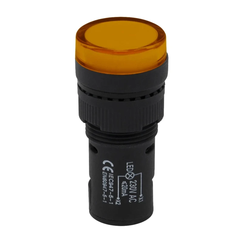 RS PRO Panel Mount Yellow LED Pilot Light 16 mm Cutout 230V ac IP40 Round 909-2480