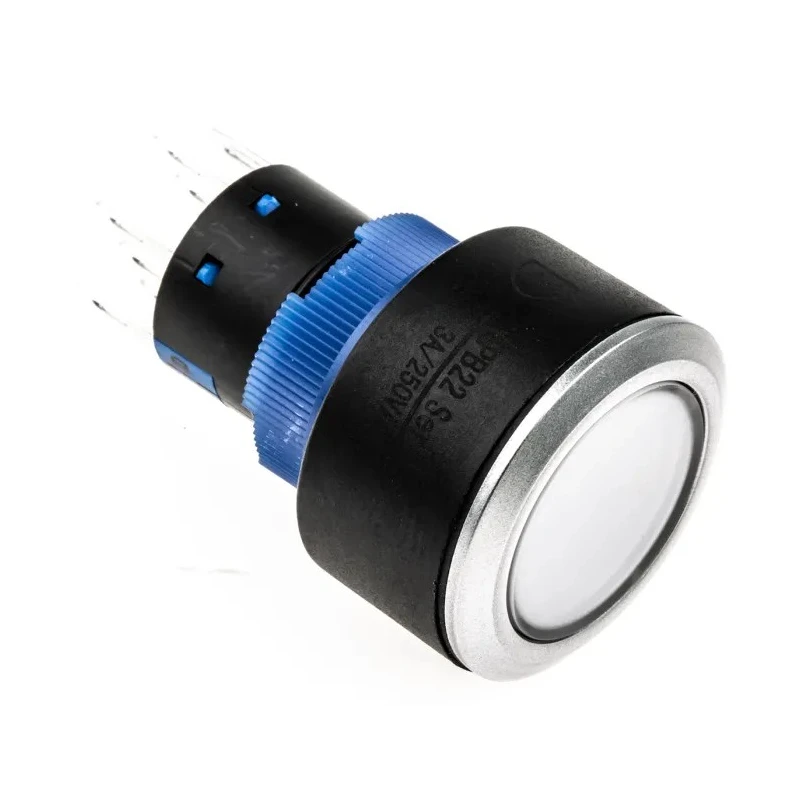 RS PRO Illuminated Momentary Push Button Switch Panel Mount 22.2 mm Cutout DPDT Blue LED IP65 250V 3, 5A 175-8321