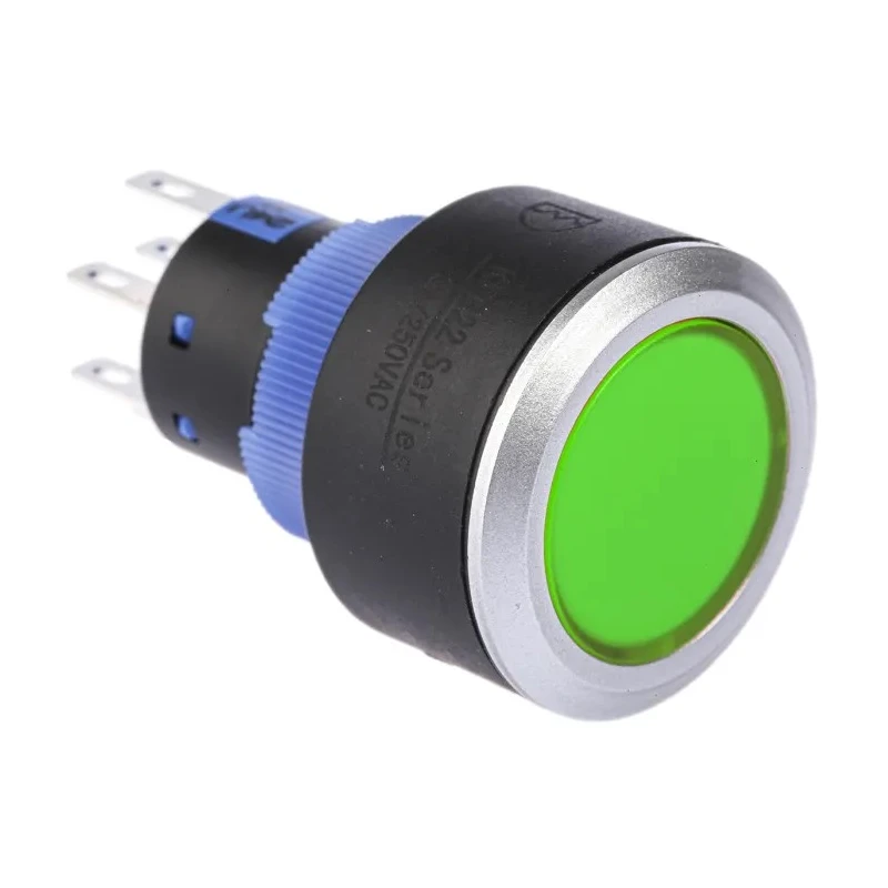 RS PRO Illuminated Push Button Switch Momentary Panel Mount DPDT Green LED IP65 22.2 mm Cutout 250V 3, 5A 175-8921