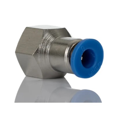 RS PRO Pneumatic Fitting 6mm Push-in Female Threaded-to-Tube Connection R 1/4 Female Nickel Plated Brass 10 bar 60°C 916-0741