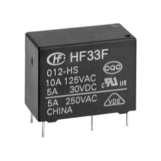 Hongfa Europe GMBH PCB Power Relay, 12V DC Coil Voltage, 10A Switching Current, SPST Contact Configuration HF33F/012-HSL3F