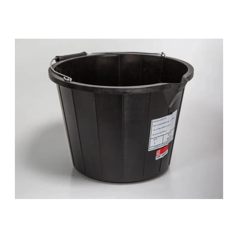 RS PRO 14L Heavy Duty Plastic Black Round Bucket with Handle 178-7642