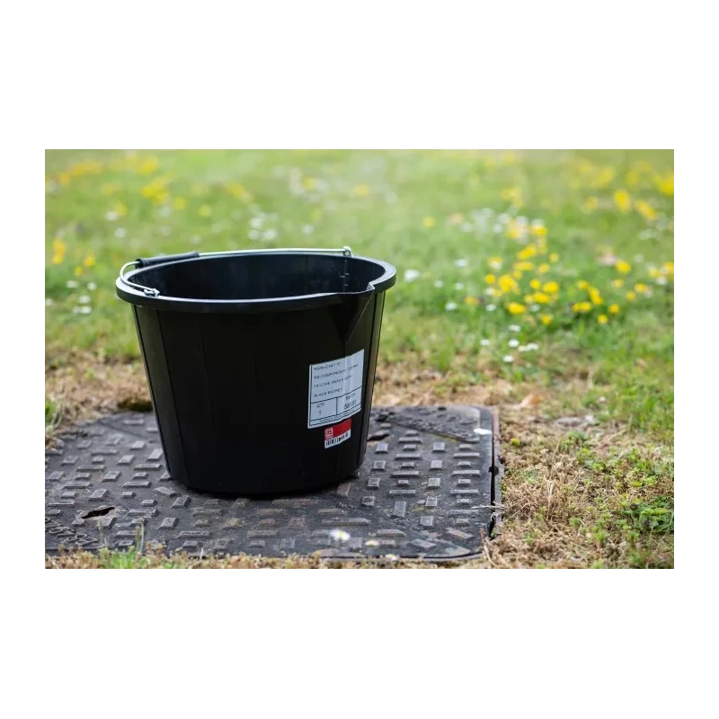 RS PRO 14L Heavy Duty Plastic Black Round Bucket with Handle 178-7642