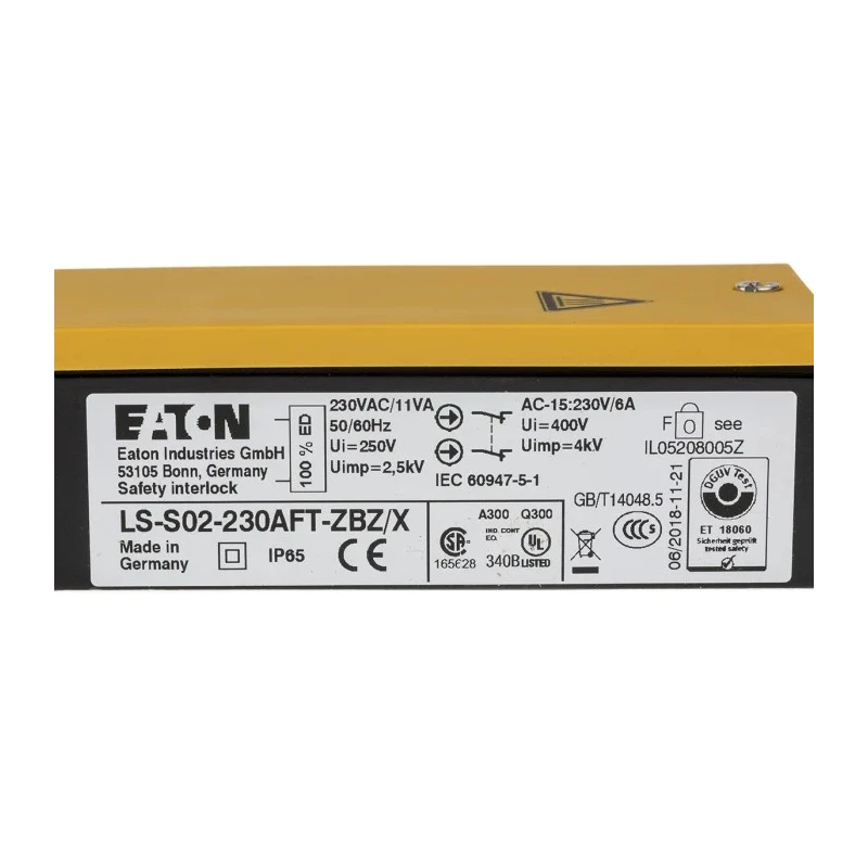 Eaton LS ZBZ/X Safety Interlock Switch Plastic Housing Spring Lock 2 NC Contacts 106821 LS-S02-230AFT-ZBZ/X