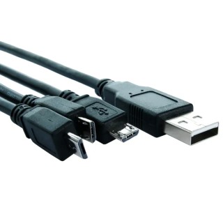 RS PRO IC Socket USB Cable Male USB Type A to Male USB 2.0 Micro USB Type B x 3, Black, 800 mm 182-8909