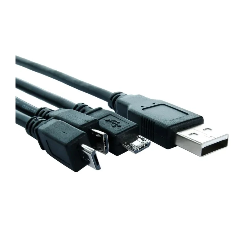 RS PRO IC Socket USB Cable Male USB Type A to Male USB 2.0 Micro USB Type B x 3, Black, 800 mm 182-8909