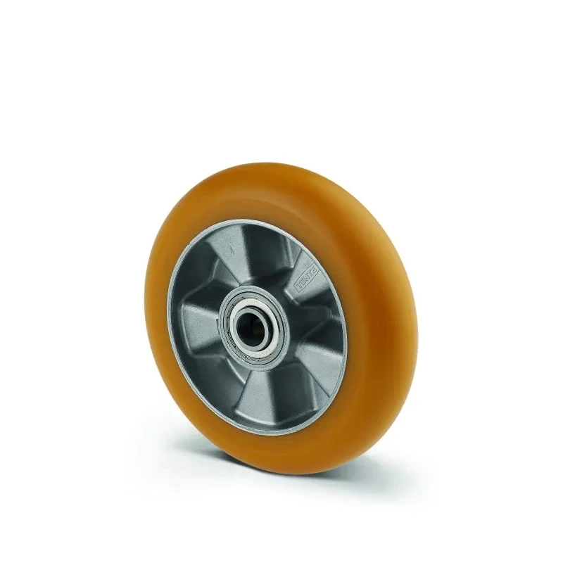 Tente Yellow Polyurethane Trolley Wheel 200mm x 50mm, Aluminium Hub, Ball Bearing, Load ITP200X50-20 R25 convex 92 shore